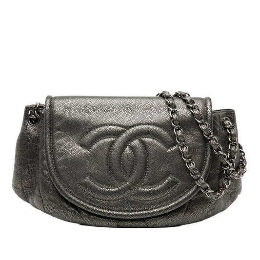 Large Metallic Caviar Half Moon Flap