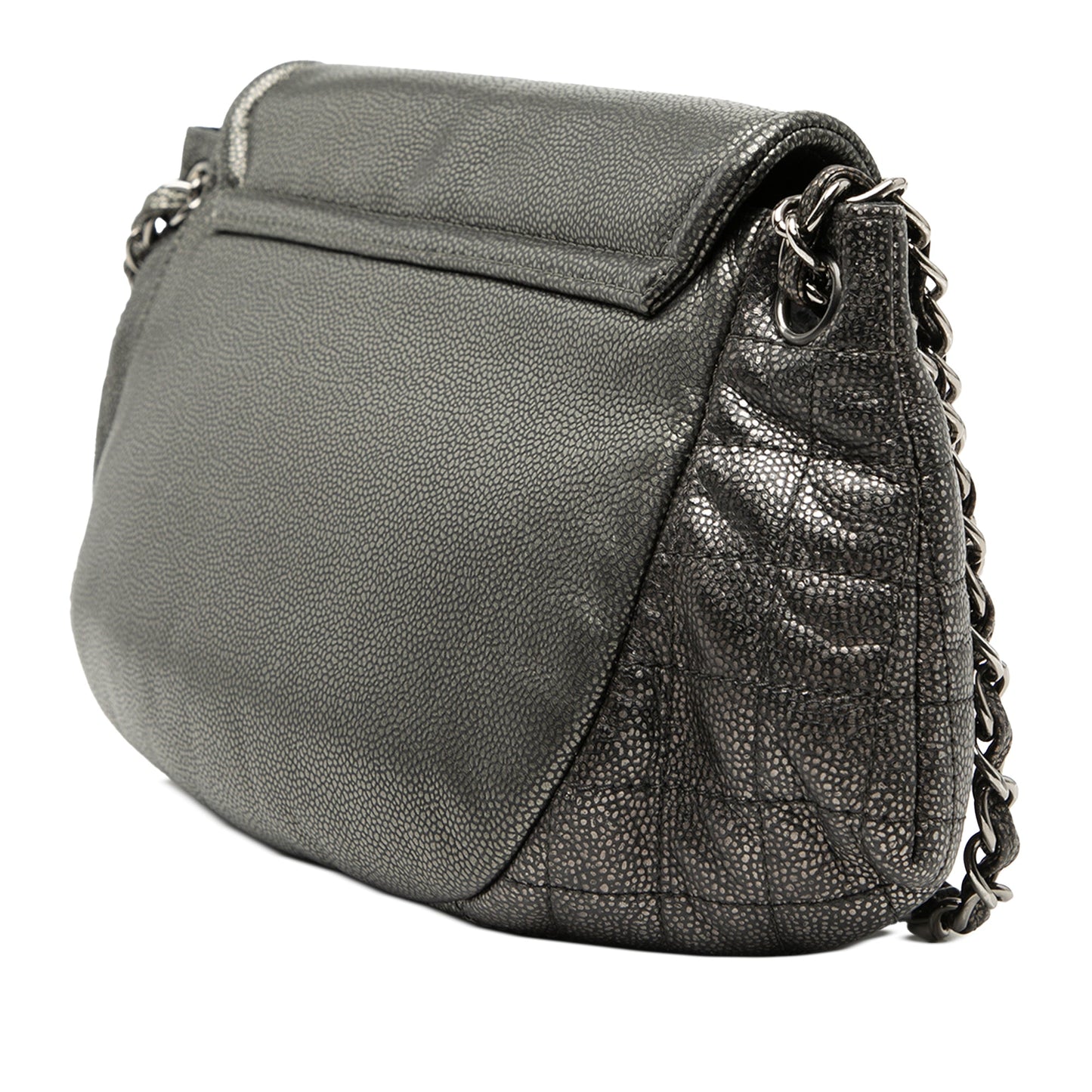 Large Metallic Caviar Half Moon Flap