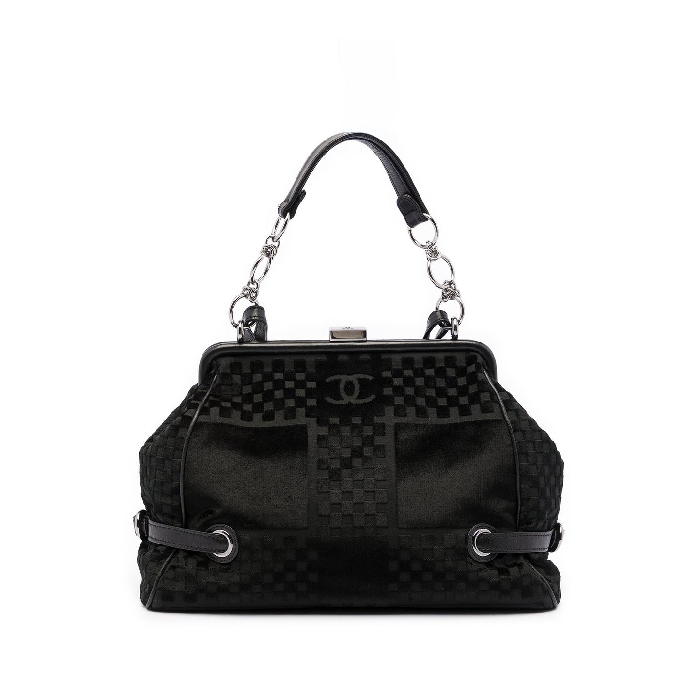 Chanel CC Check Embossed Velvet Belted Side Frame Bag