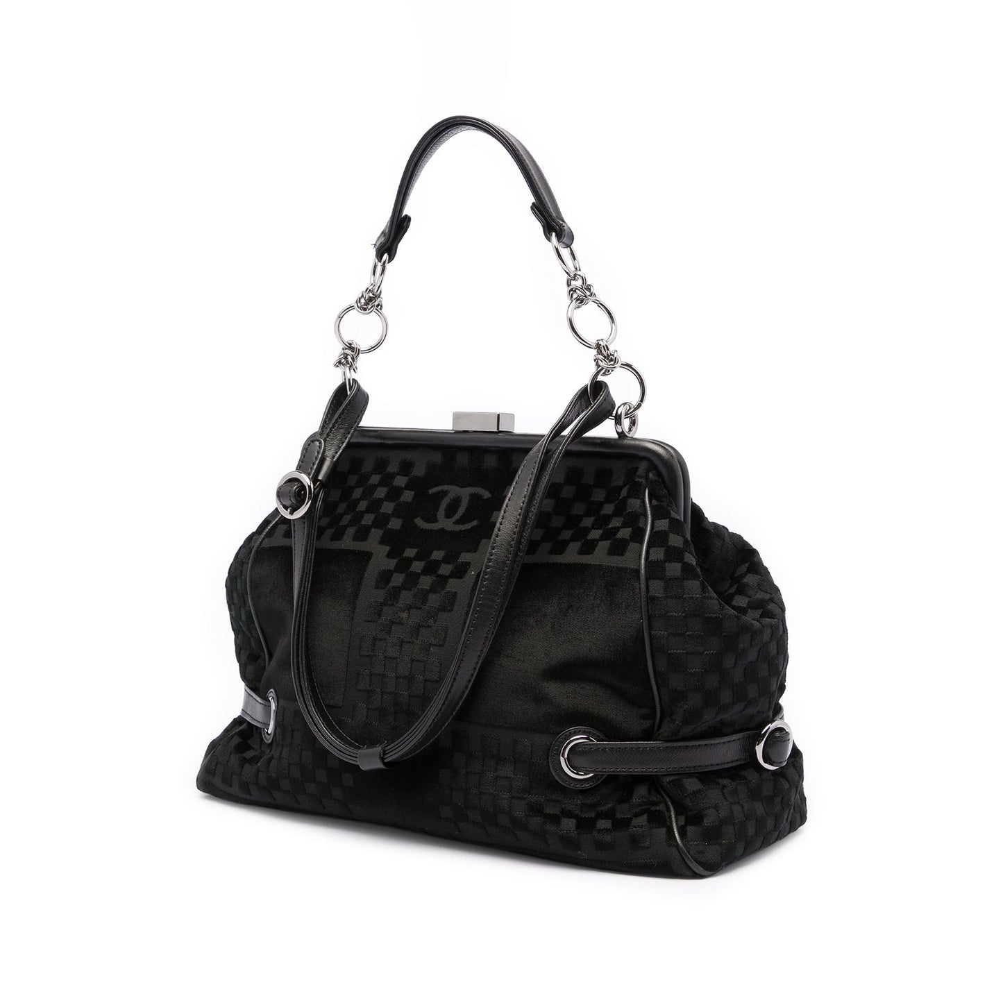 Chanel CC Check Embossed Velvet Belted Side Frame Bag