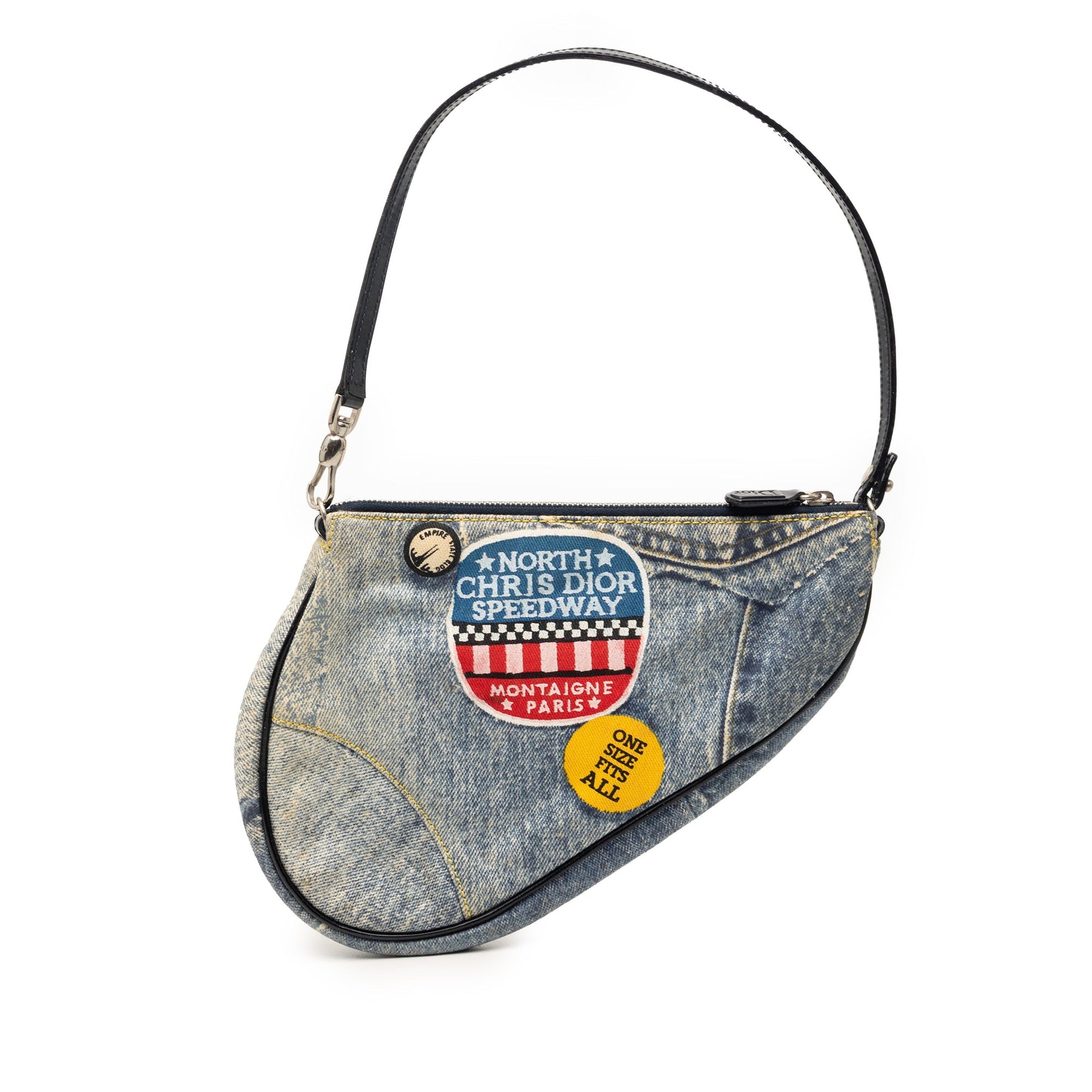 Dior Mini Canvas Printed Denim Speedway Saddle Pochette