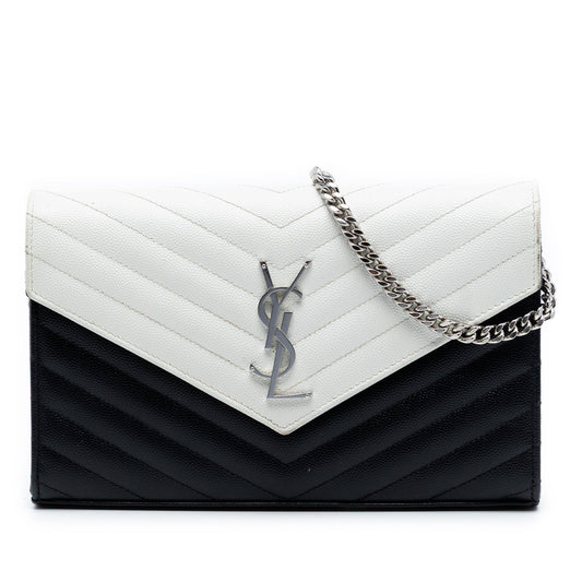 Bicolor Grain De Poudre Chevron Monogram Envelope Chain Wallet
