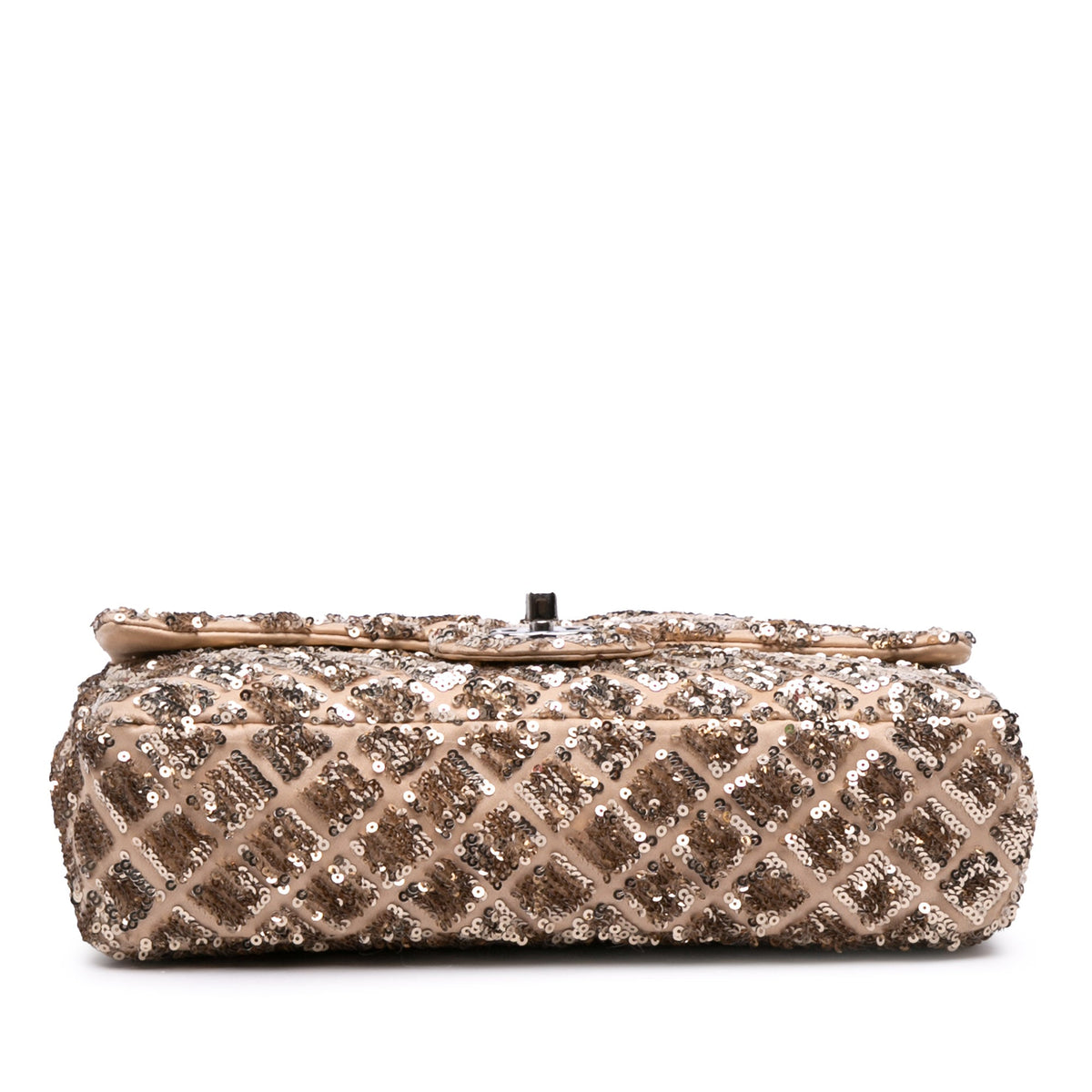 Chanel CC Quilted Sequin Embellished Satin Flap — Beige