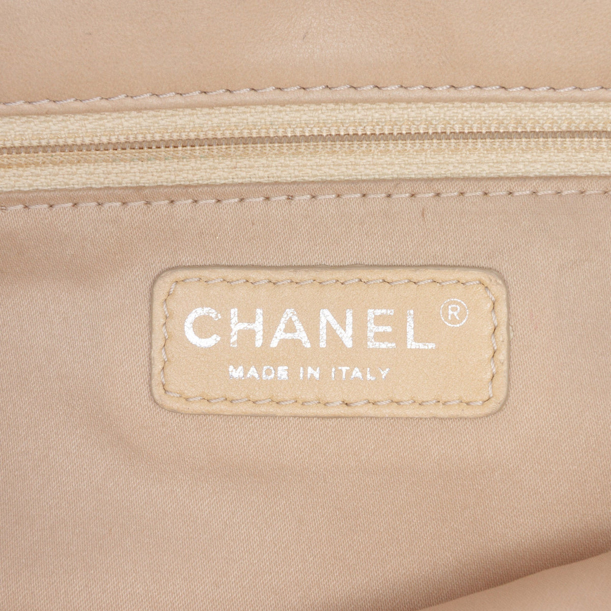 Chanel CC Quilted Sequin Embellished Satin Flap — Beige