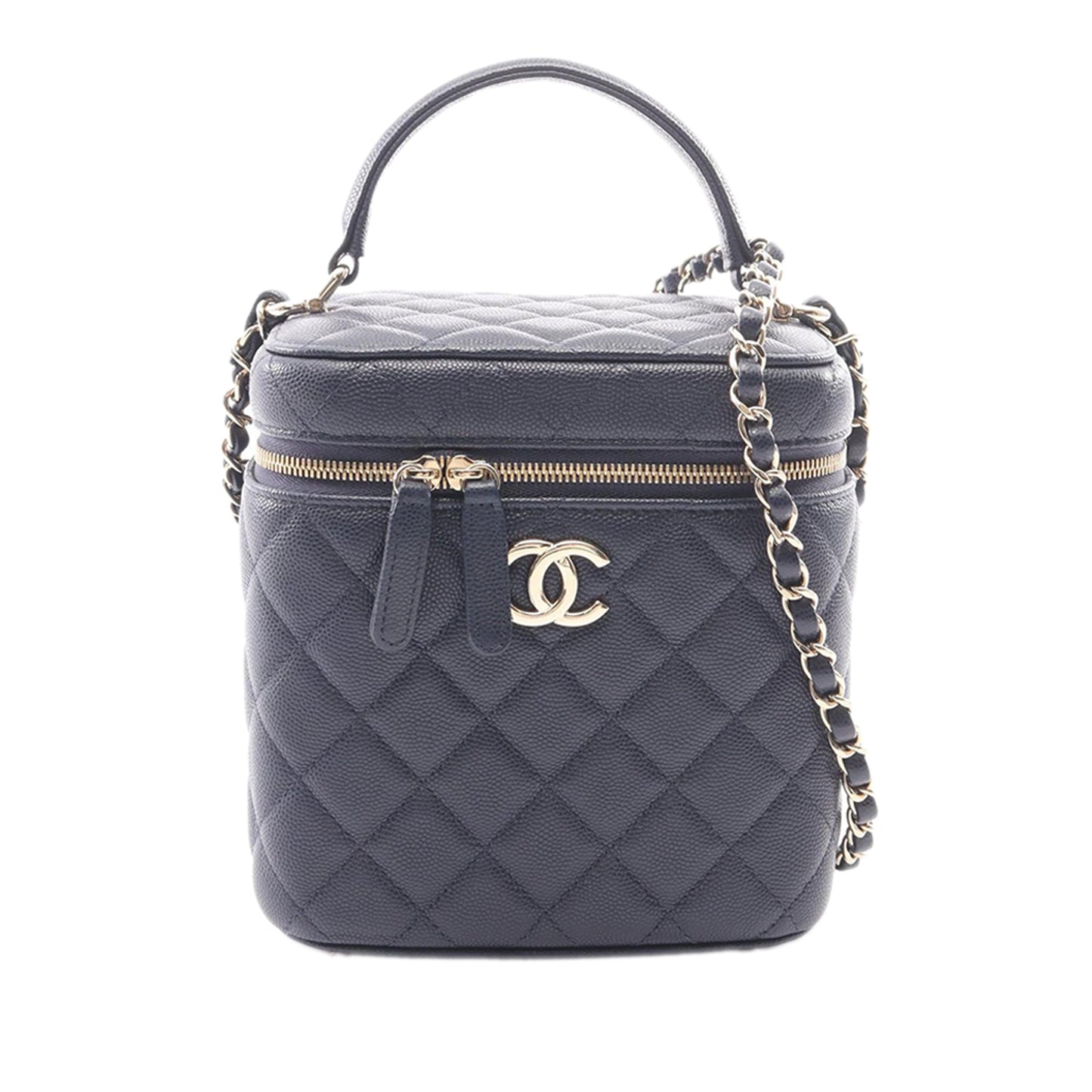 Chanel CC Quilted Caviar Top Handle Vanity Case with Chain