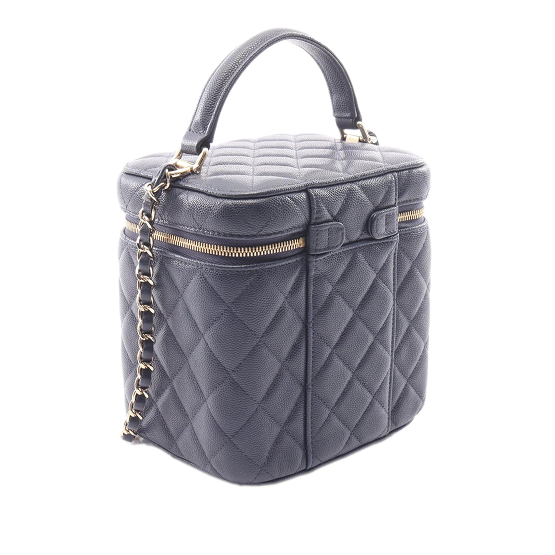 Chanel CC Quilted Caviar Top Handle Vanity Case with Chain