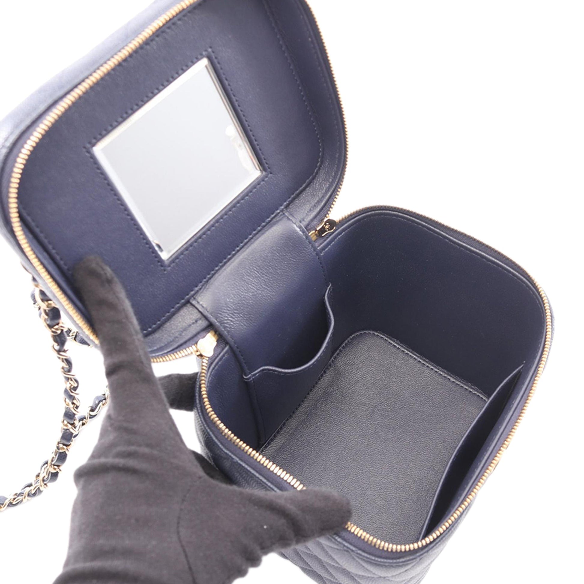 Chanel CC Quilted Caviar Top Handle Vanity Case with Chain