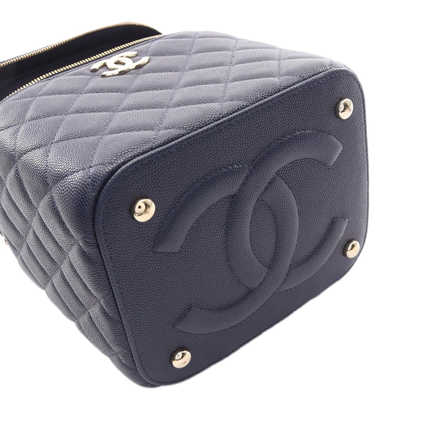 Chanel CC Quilted Caviar Top Handle Vanity Case with Chain