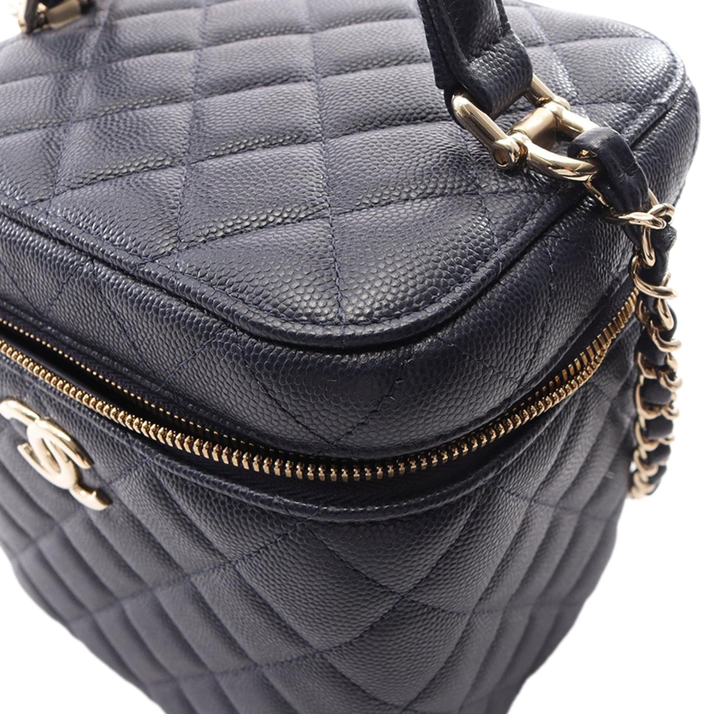 Chanel CC Quilted Caviar Top Handle Vanity Case with Chain