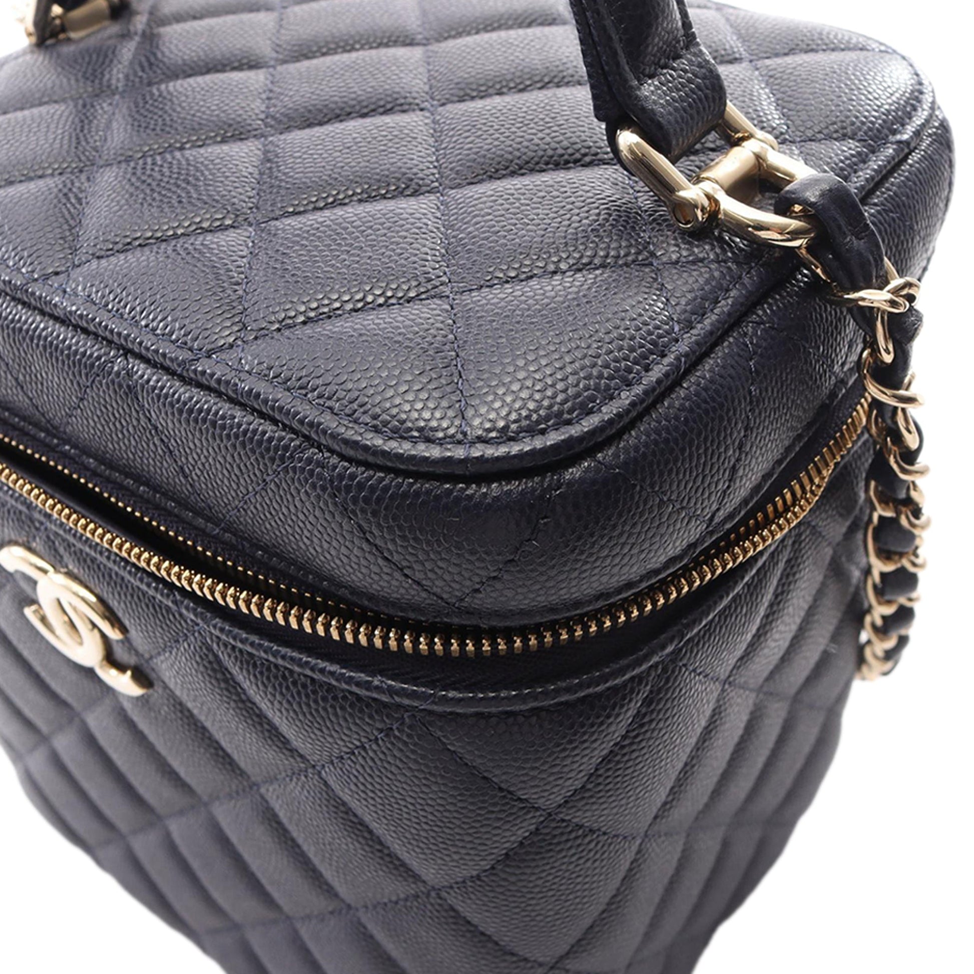 Chanel CC Quilted Caviar Top Handle Vanity Case with Chain