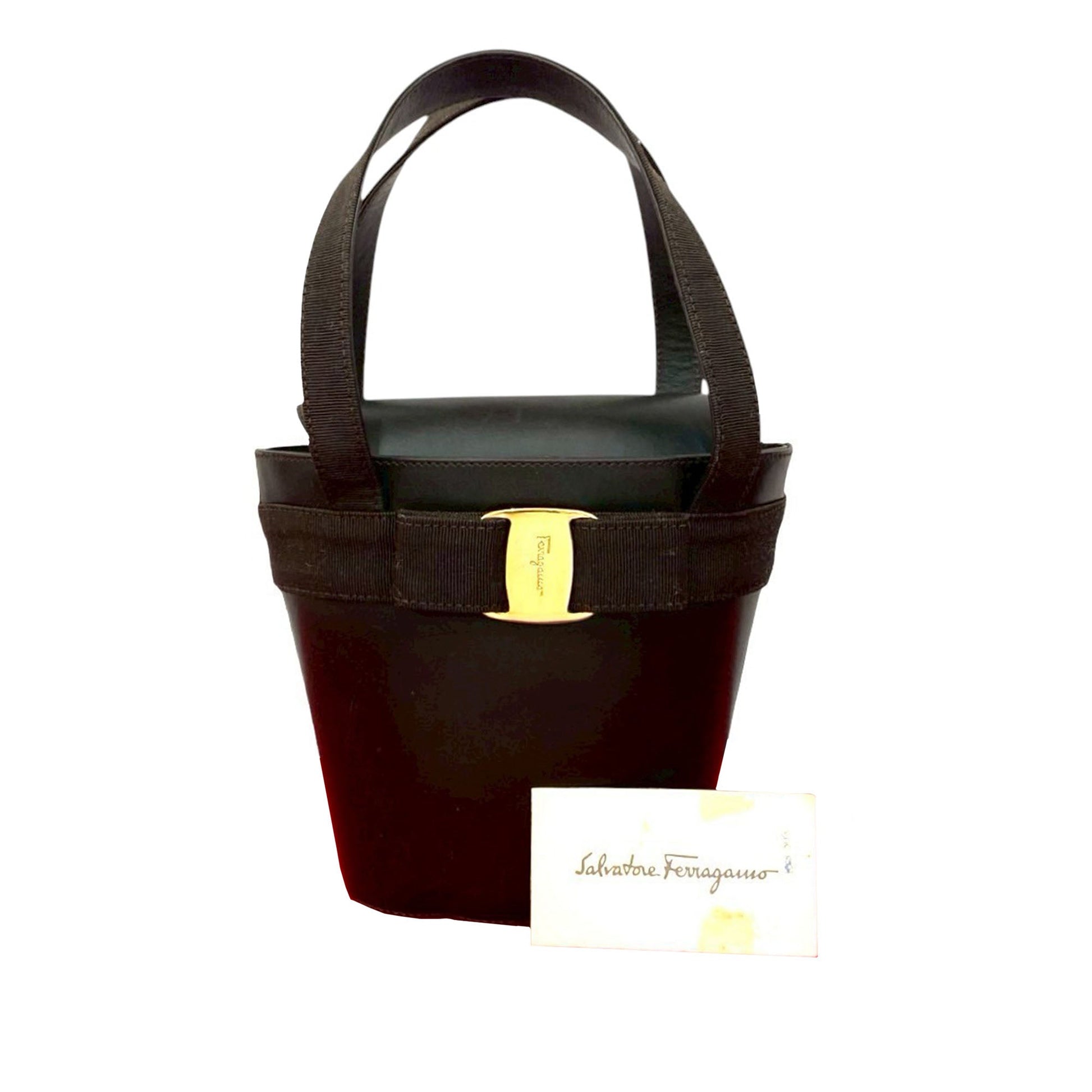 Ferragamo Leather Vara Bow Top Handle Bucket Bag