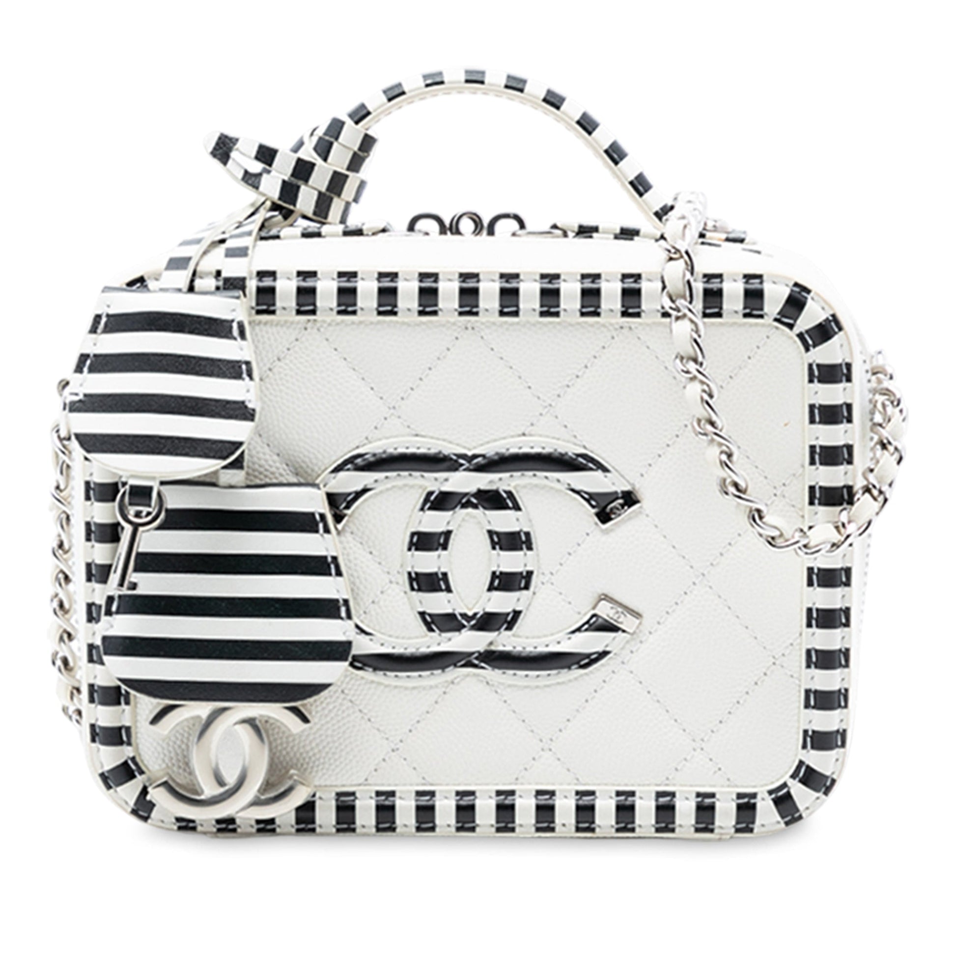 Chanel Small Caviar Striped CC Filigree Vanity Case
