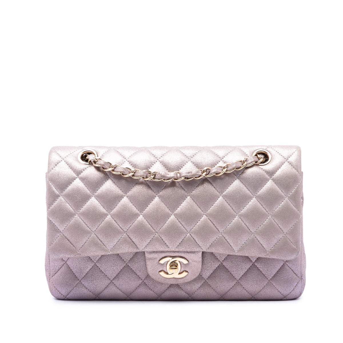 Chanel Medium Classic Iridescent Lambskin Double Flap — Pink
