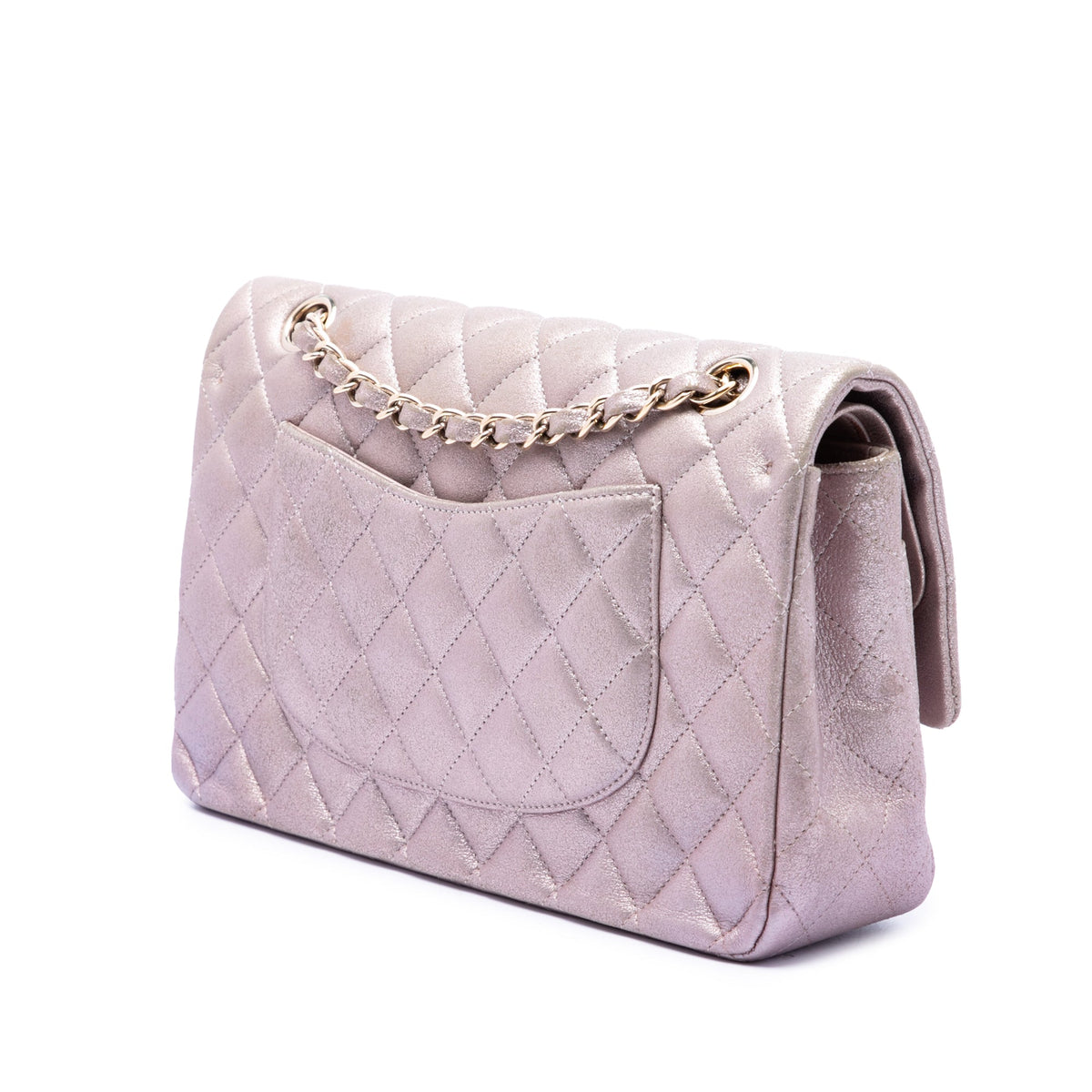 Chanel Medium Classic Iridescent Lambskin Double Flap — Pink