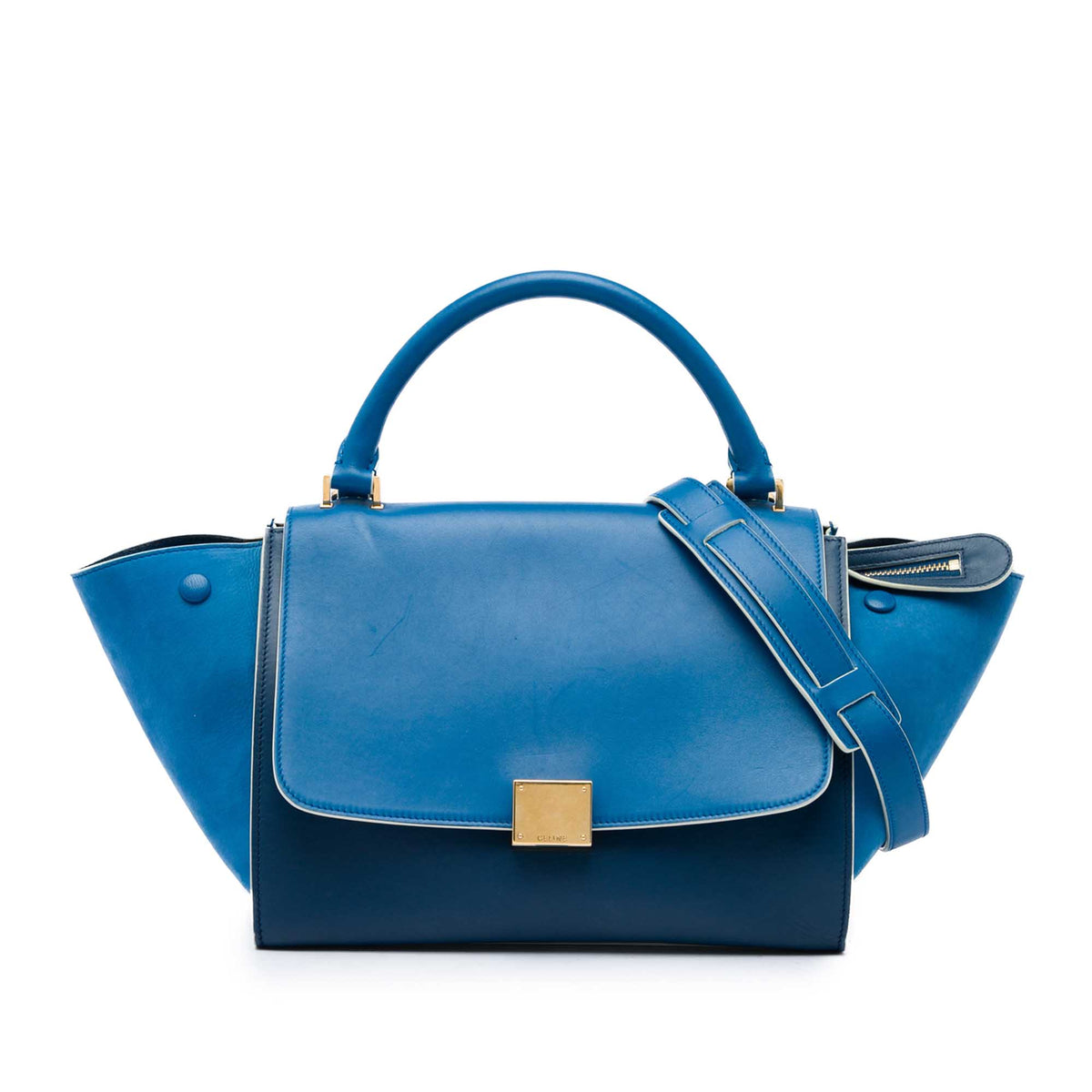 Celine Small Bicolor Calfskin and Nubuck Trapeze Satchel