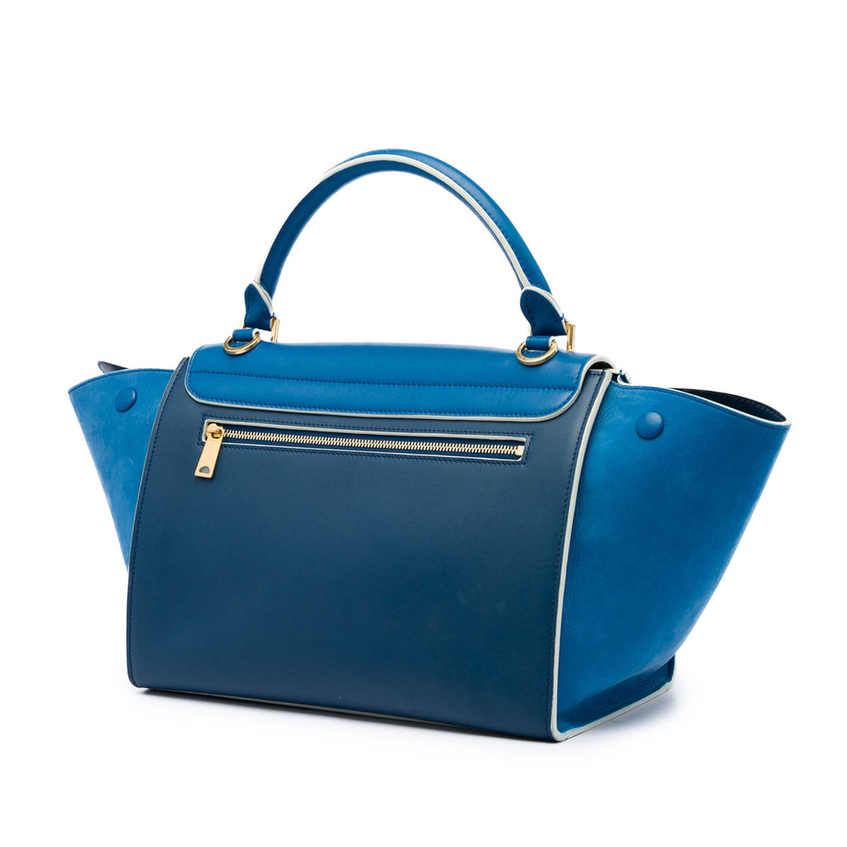 Celine Small Bicolor Calfskin and Nubuck Trapeze Satchel