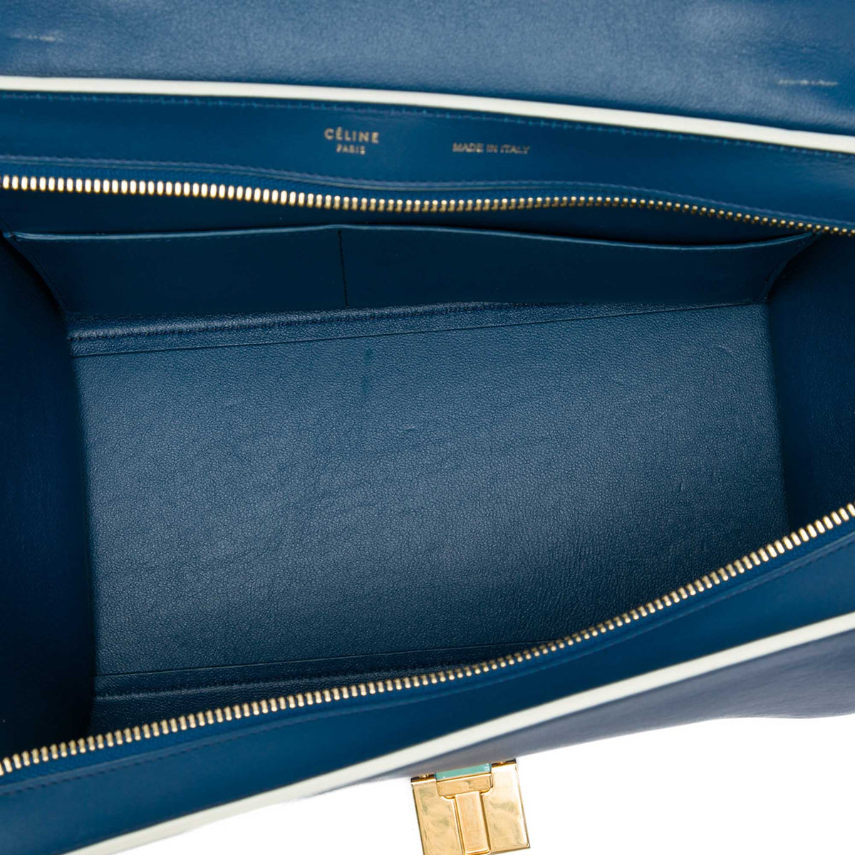 Celine Small Bicolor Calfskin and Nubuck Trapeze Satchel