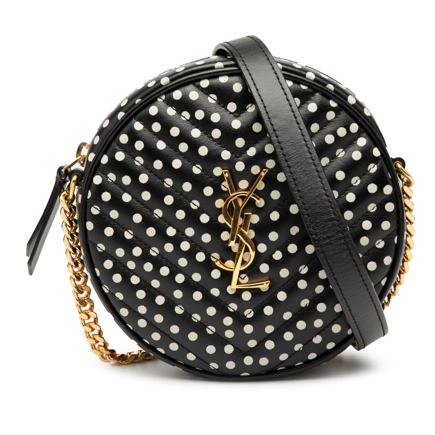 Saint Laurent Chevron Calfskin Round Vinyle Polka Dot Crossbody