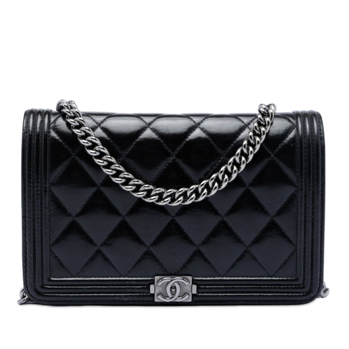 Quilted Shiny Aged Calfskin Boy Wallet On Chain