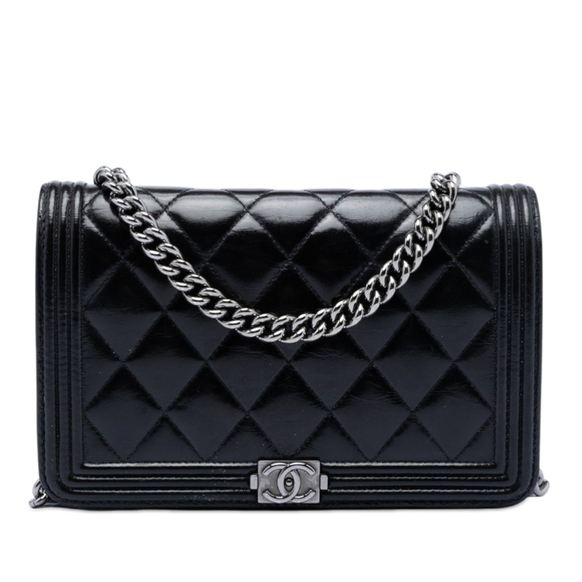 Quilted Shiny Aged Calfskin Boy Wallet On Chain