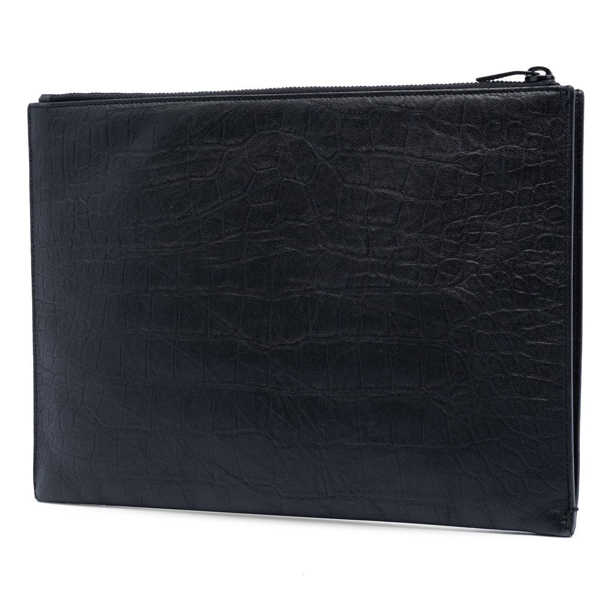 Saint Laurent Croc Embossed Leather Monogram Document Holder