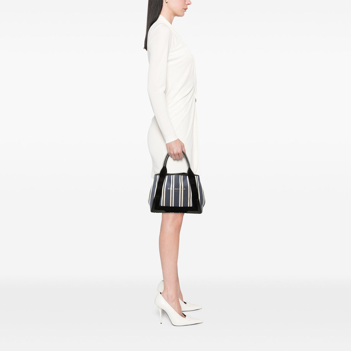 Balenciaga Canvas Striped Navy Cabas S