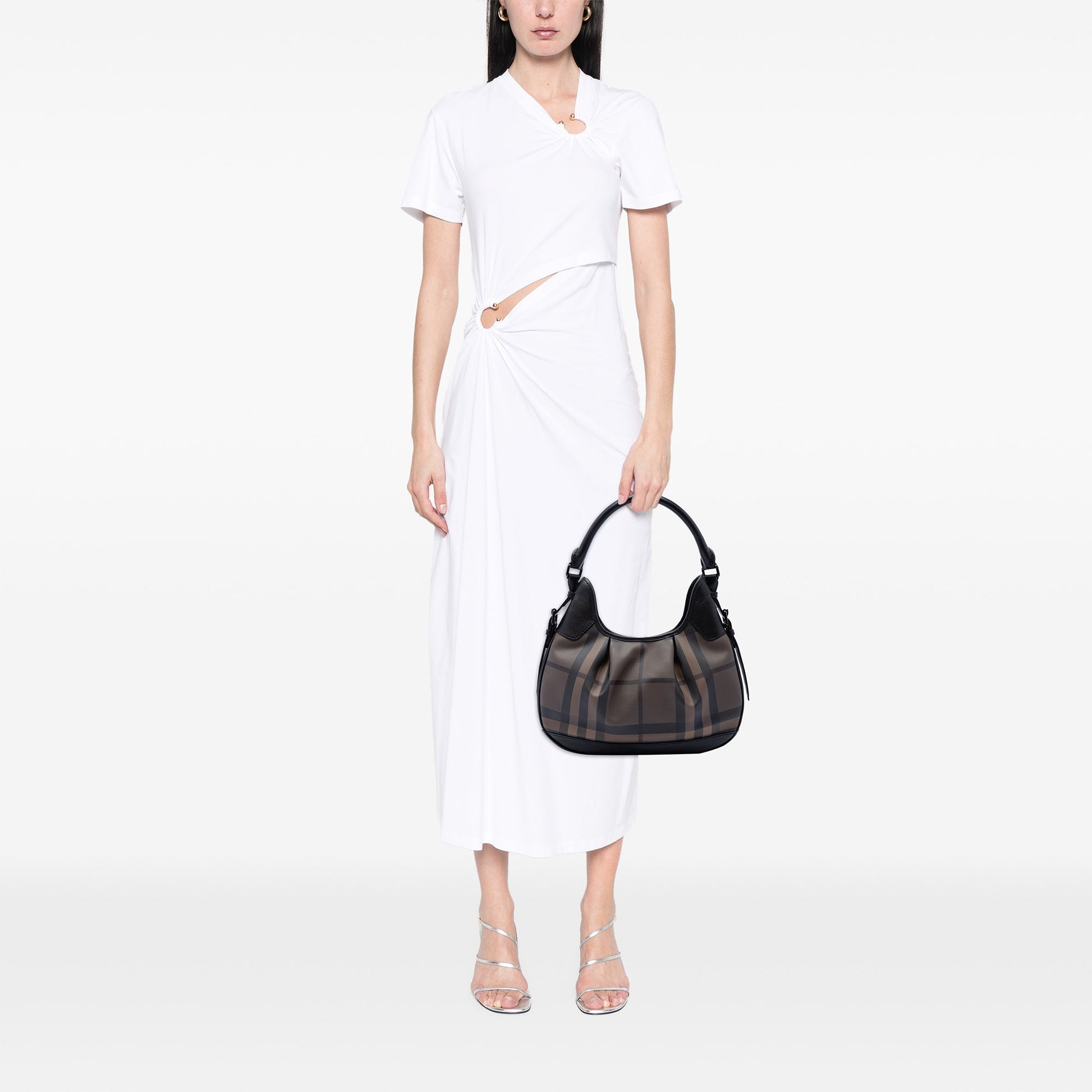 Burberry Smoke Check Coated Canvas Brooklyn Hobo