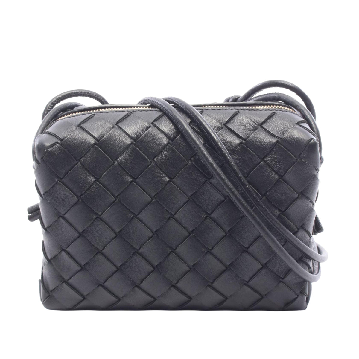 Bottega Veneta Mini Lambskin Intrecciato Loop Camera Bag — Black