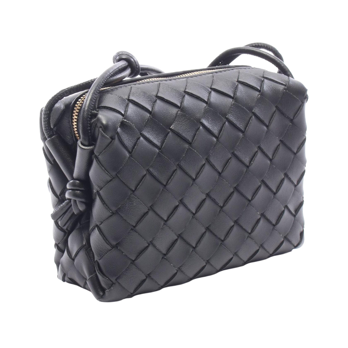 Bottega Veneta Mini Lambskin Intrecciato Loop Camera Bag — Black