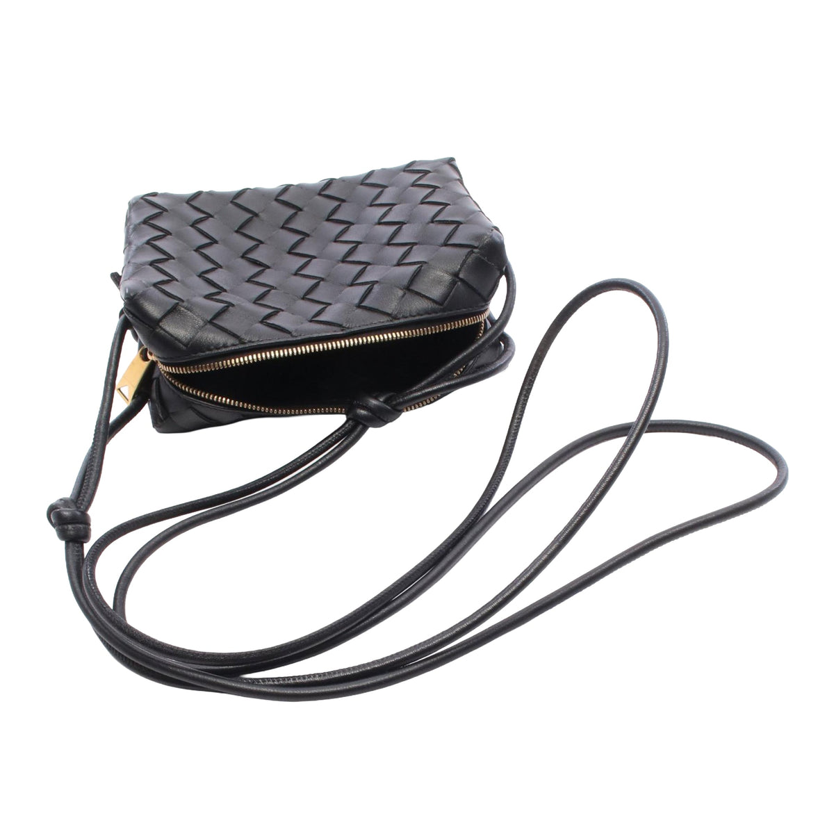 Bottega Veneta Mini Lambskin Intrecciato Loop Camera Bag — Black