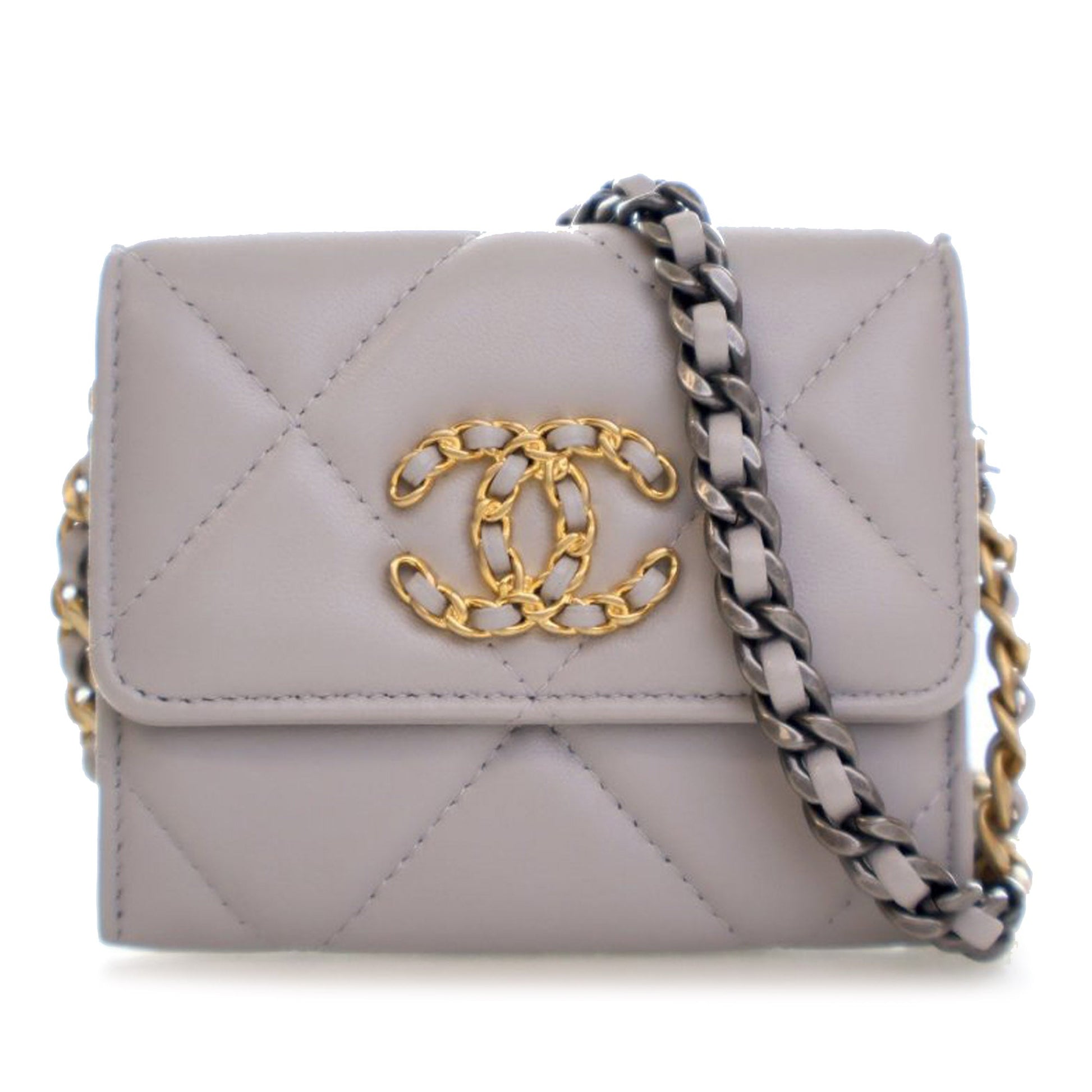 Chanel Quilted Lambskin 19 Flap Coin Purse With Chain