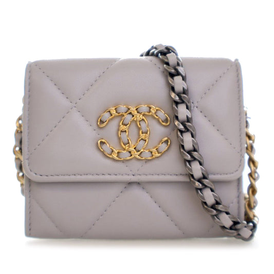 Chanel Quilted Lambskin 19 Flap Coin Purse With Chain
