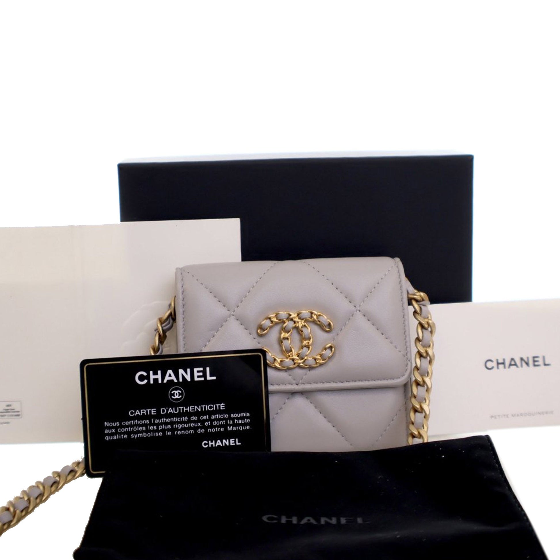 Chanel Quilted Lambskin 19 Flap Coin Purse With Chain