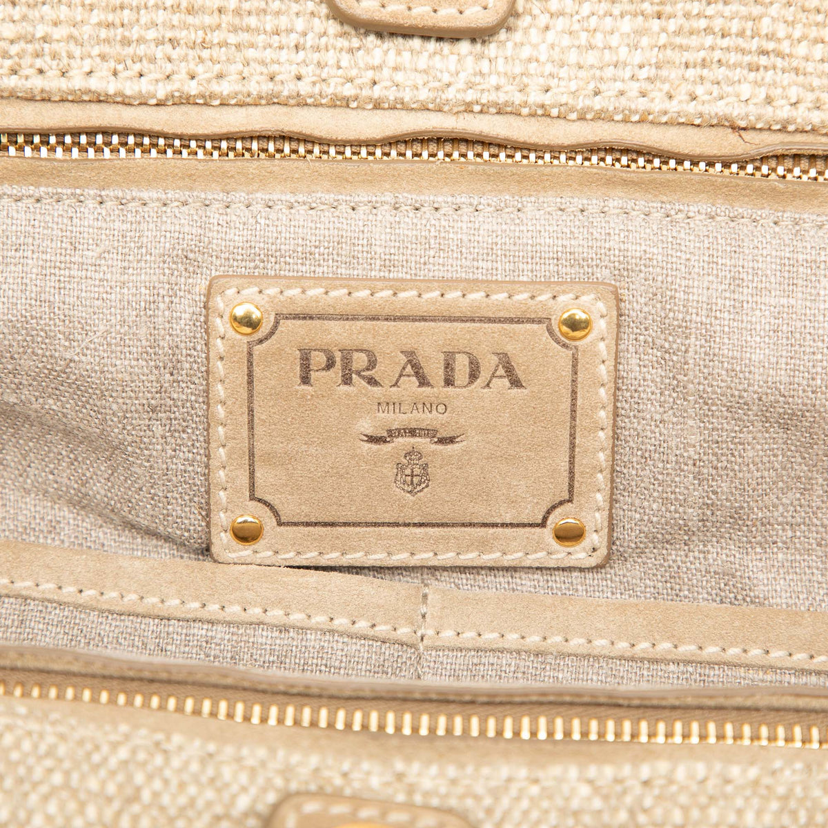 Prada Raffia Crochet and Linen Fringe Shopping Tote — Beige