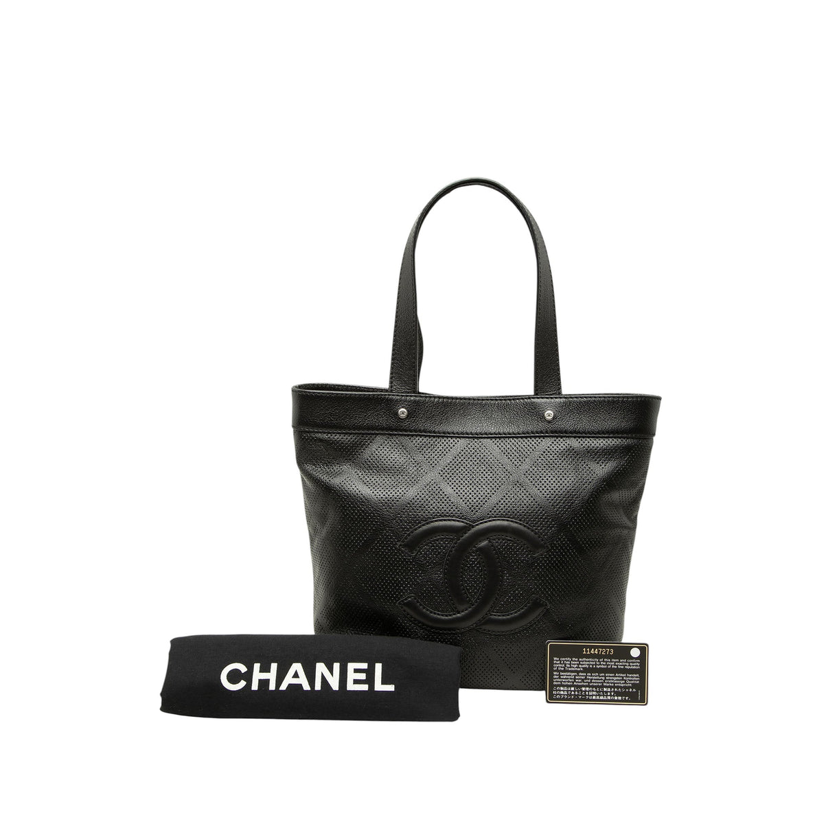 Chanel CC Perforated Lambskin Tote — Black