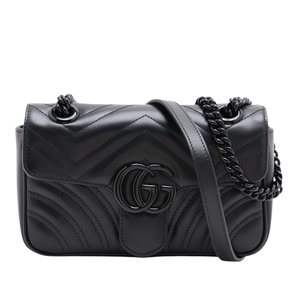 Gucci Small GG Marmont Matelasse Calfskin Monochrome Shoulder Bag — Black