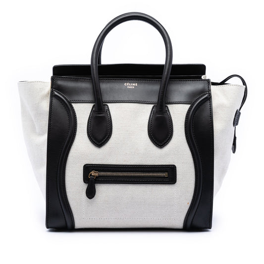 Mini Bicolor Canvas and Leather Luggage Tote