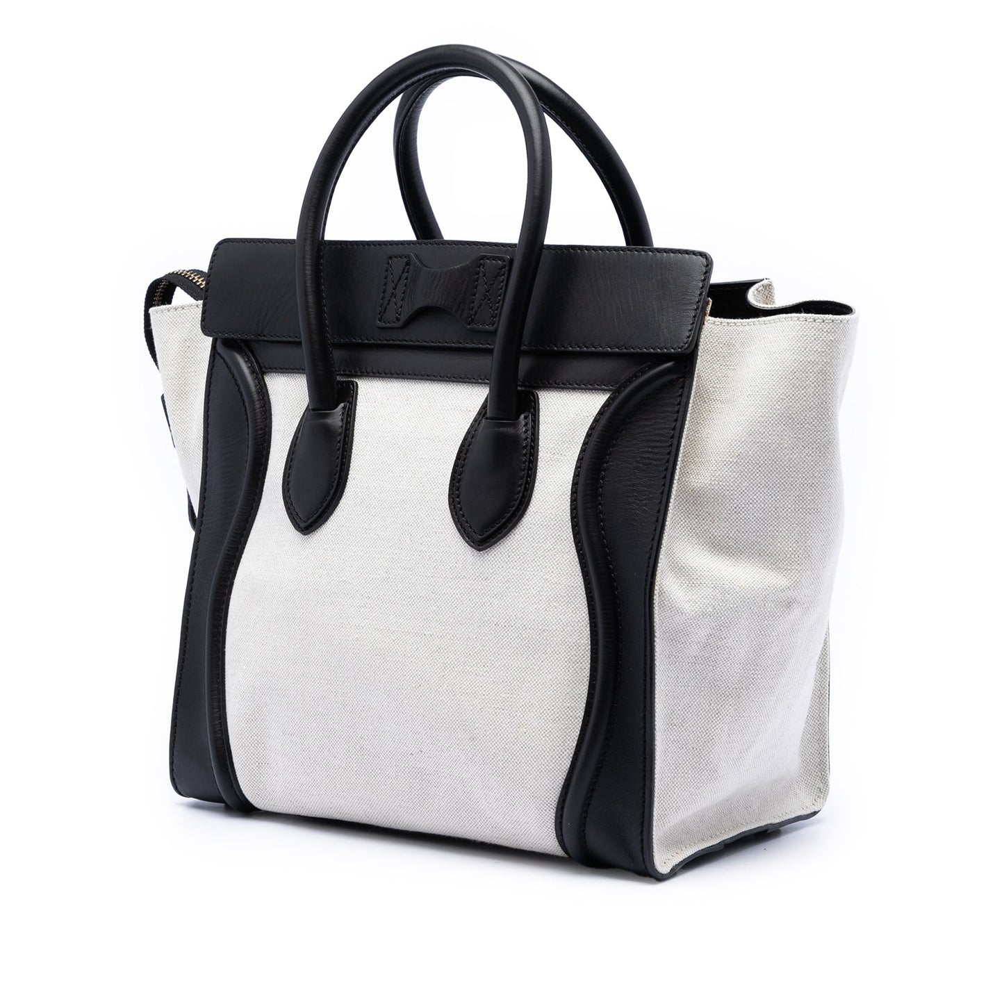 Mini Bicolor Canvas and Leather Luggage Tote