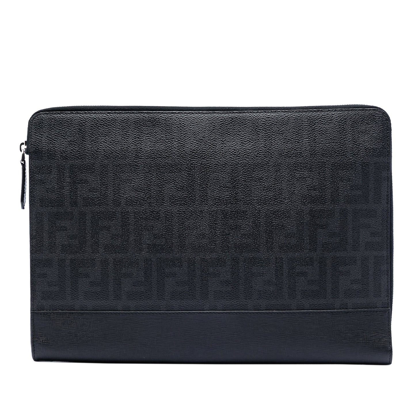 Fendi Leather Trimmed Zucca Coated Canvas Clutch