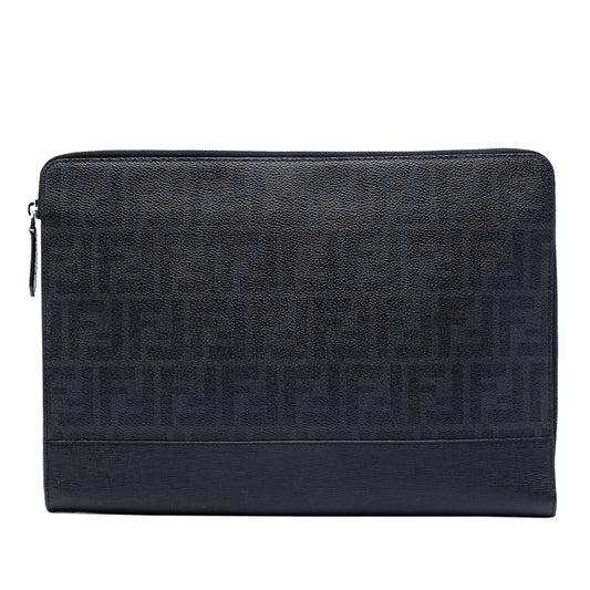 Fendi Leather Trimmed Zucca Coated Canvas Clutch