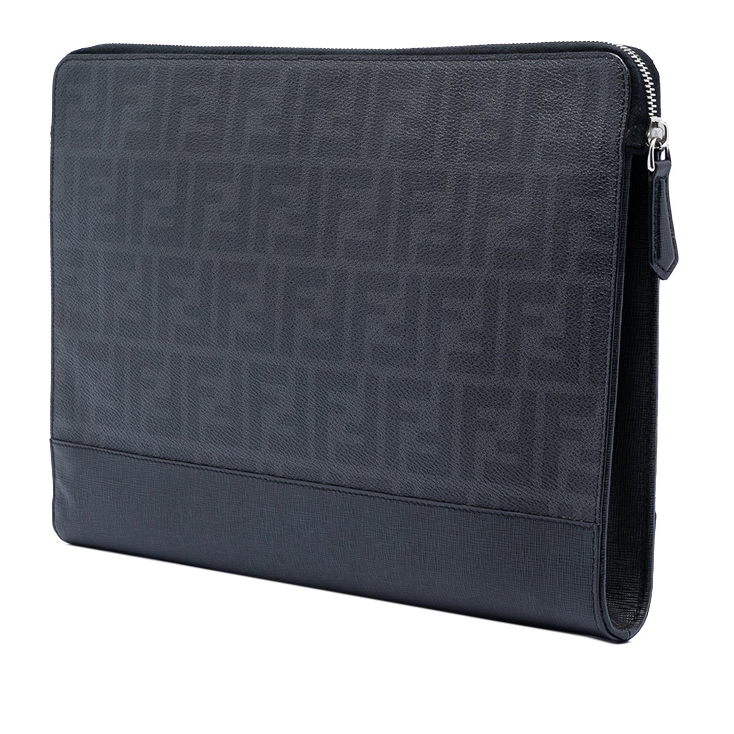 Fendi Leather Trimmed Zucca Coated Canvas Clutch
