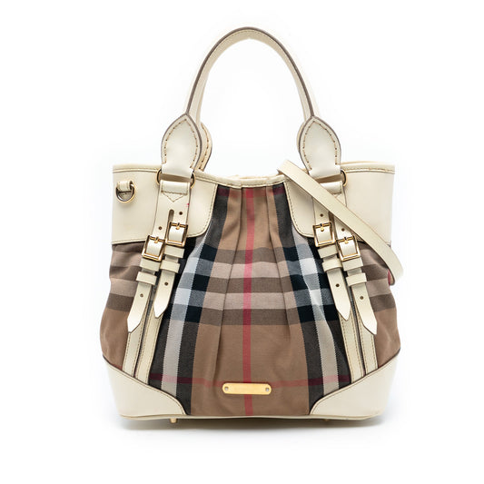 Burberry House Check Canvas and Leather Bridle Whipstitch Satchel