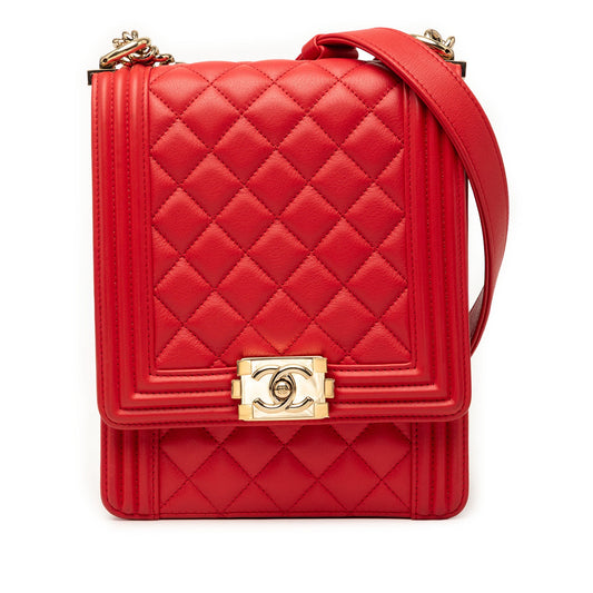 Chanel Quilted Lambskin North South Boy Flap