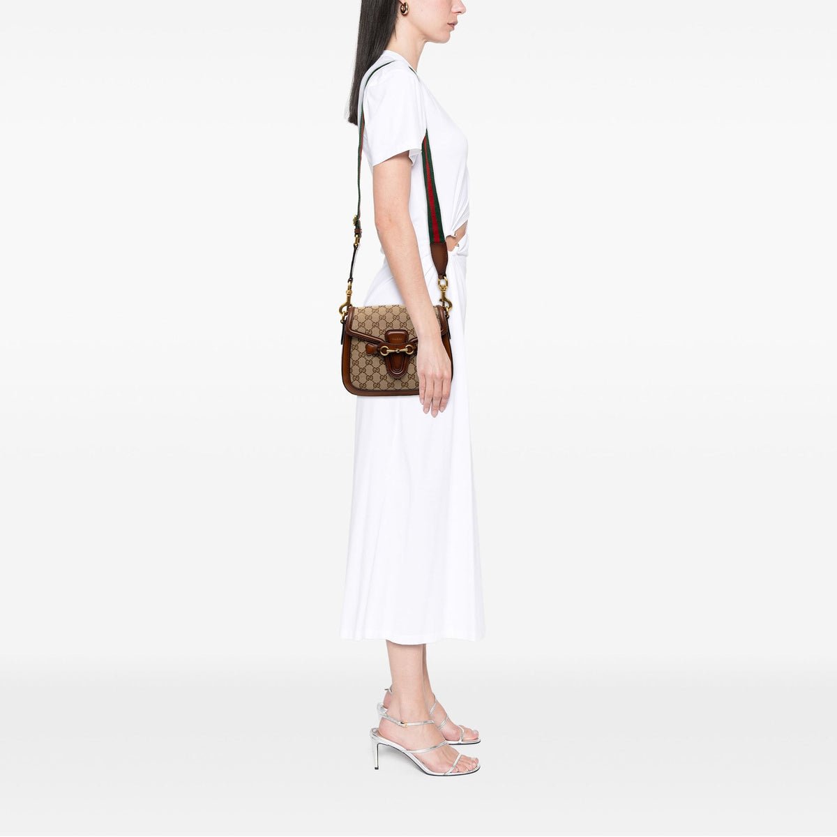 Gucci Medium GG Canvas Lady Web Crossbody — Beige