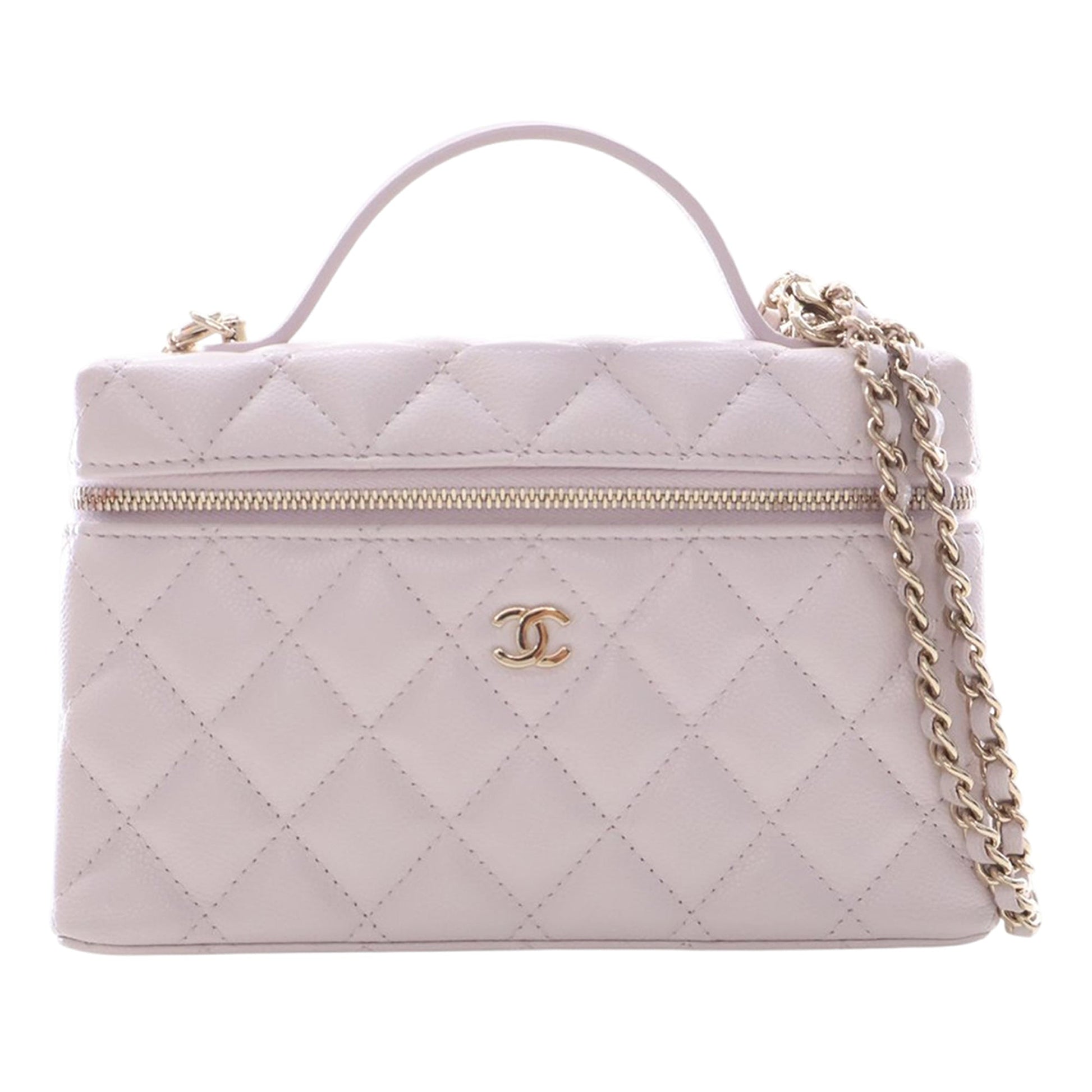 Chanel Mini CC Quilted Caviar Slim Vanity Case with Chain