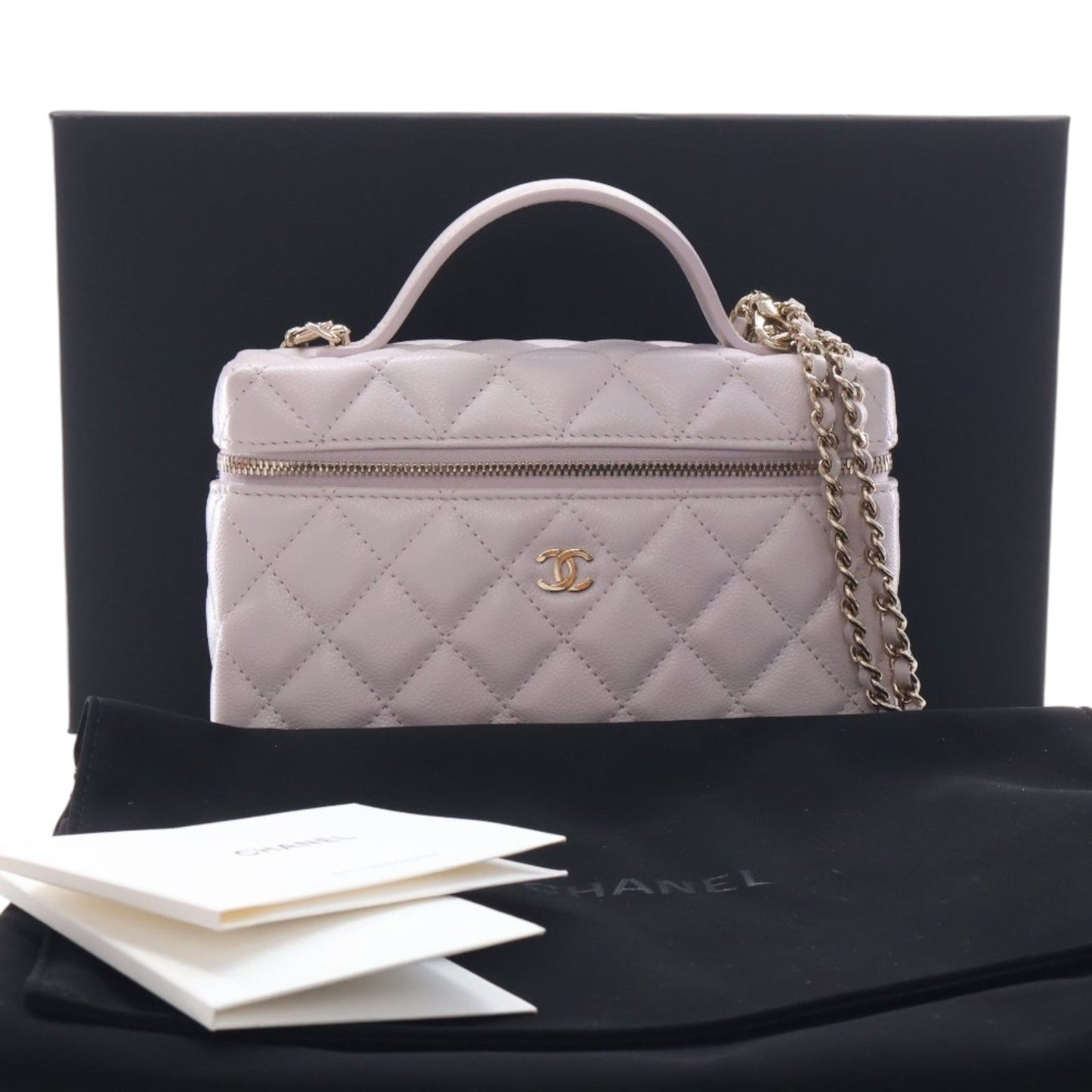 Chanel Mini CC Quilted Caviar Slim Vanity Case with Chain