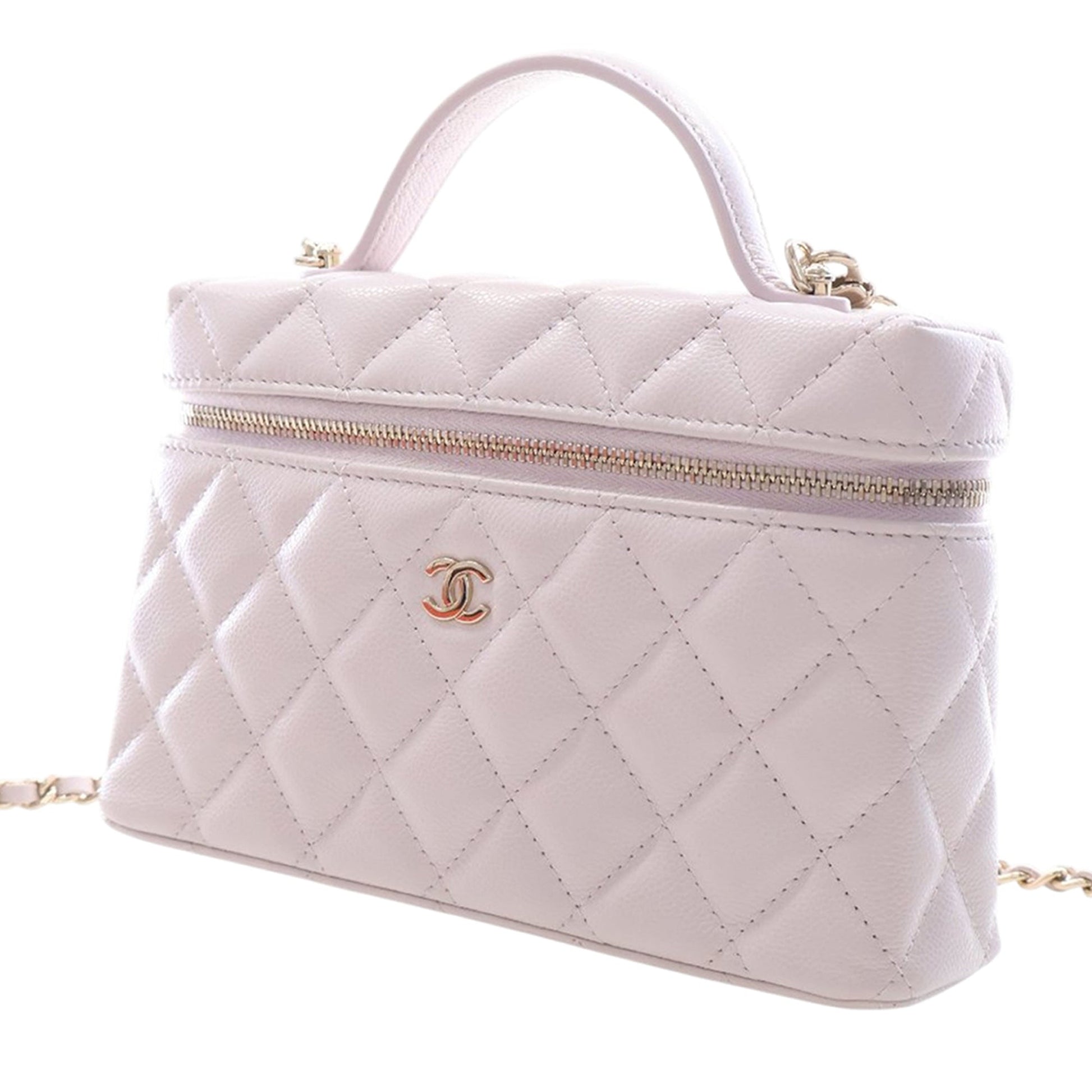 Chanel Mini CC Quilted Caviar Slim Vanity Case with Chain