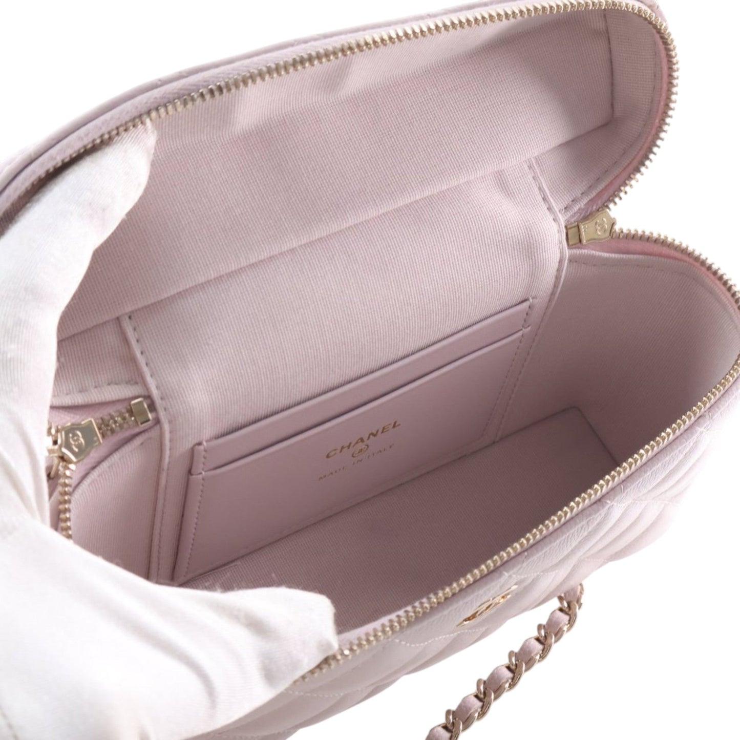 Chanel Mini CC Quilted Caviar Slim Vanity Case with Chain
