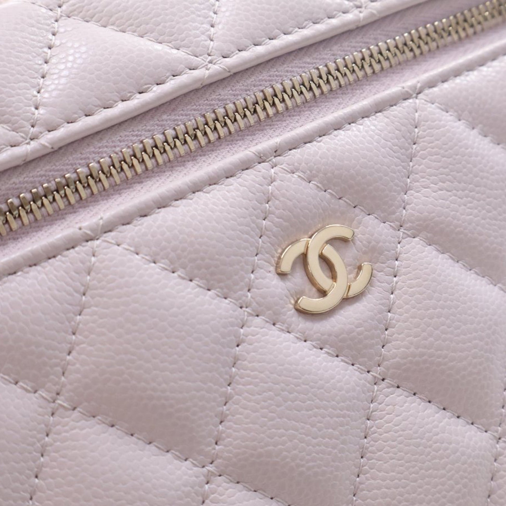Chanel Mini CC Quilted Caviar Slim Vanity Case with Chain