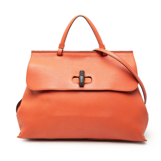 Gucci Large Leather Bamboo Daily Satchel